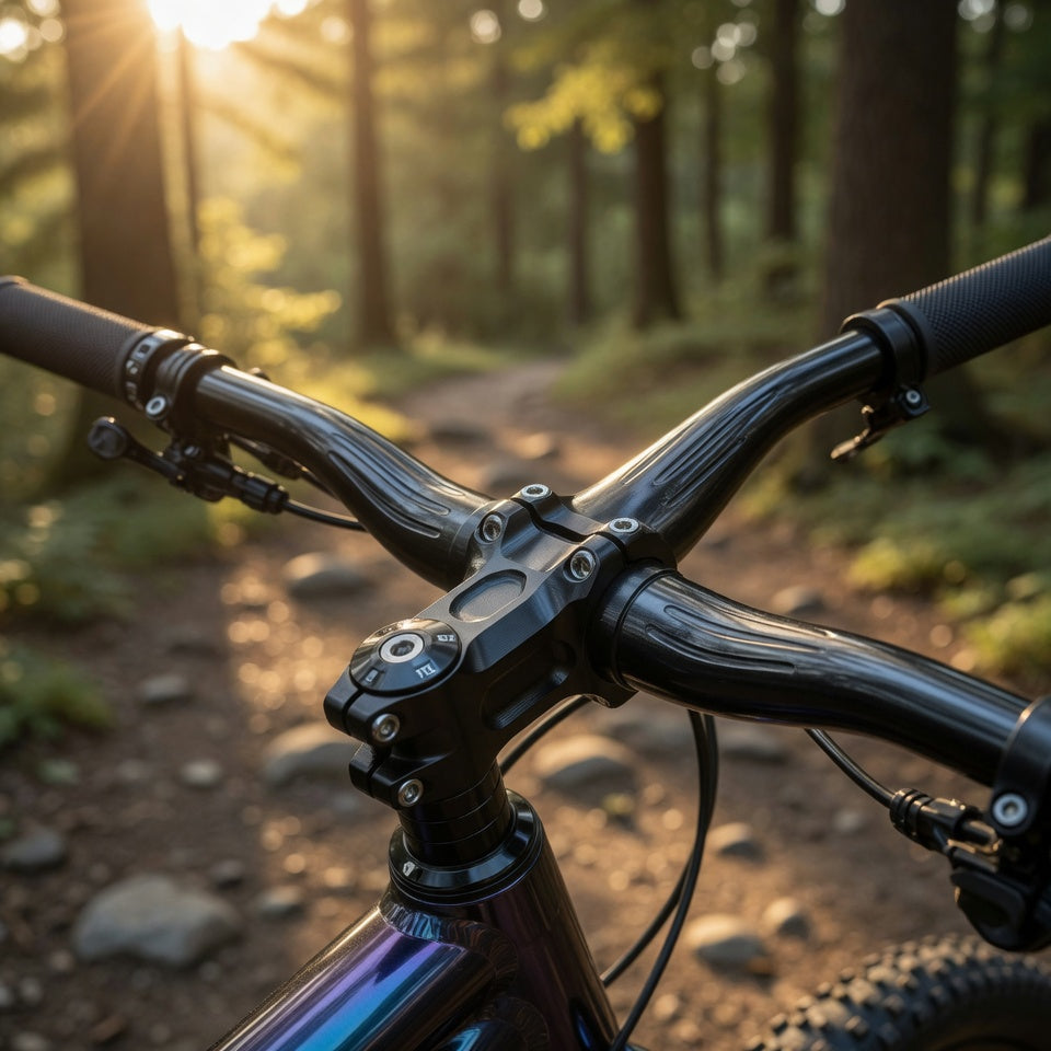 ZLAND riser handlebar on an MTB in a forest trail